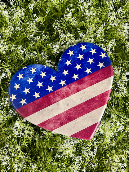 10 Inch Red Natural And Navy Metal Patriotic Heart Sign