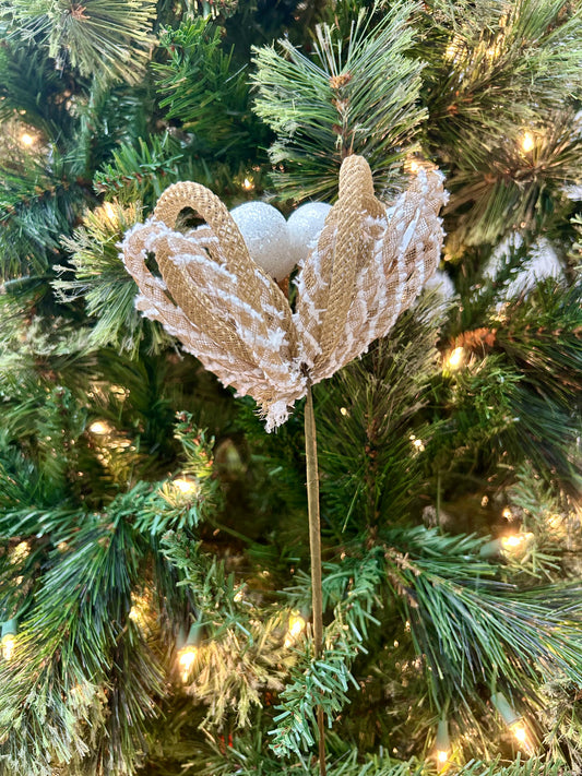 12 Inch Snowdrift And Jute Glitter Ball Pick