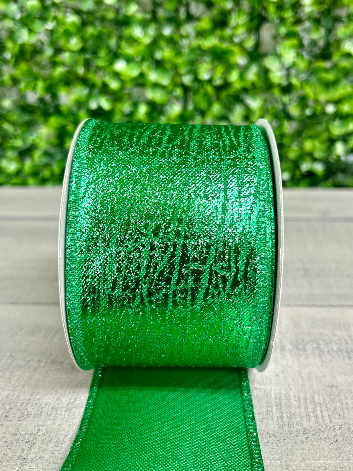 2.5 Inch By 10 Yard Emerald Crackle Metallic Ribbon