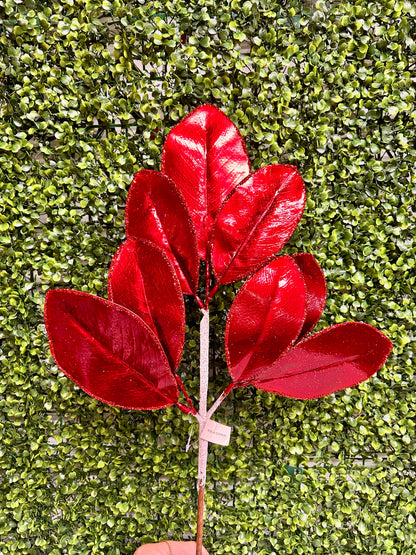 24 Inch Red Magnolia Leaf Spray