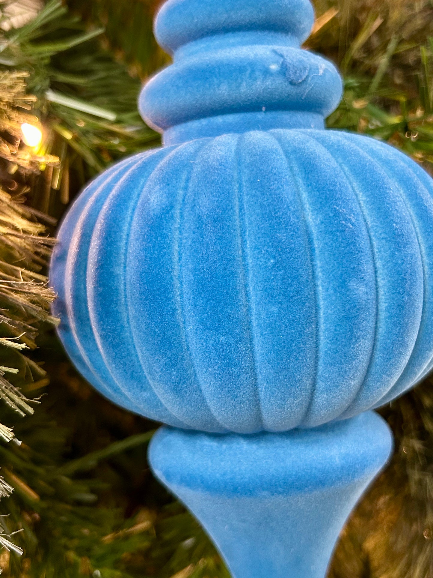 10 Inch Ice Blue Plastic Flocked Finial Ornament