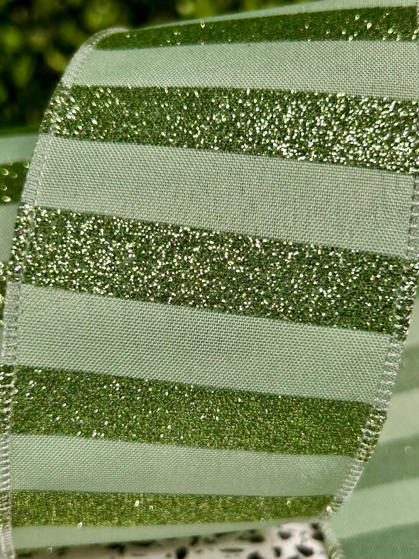 2.5 Inch By 10 Yard Sage Green Horizontal Glitter Stripes Ribbon