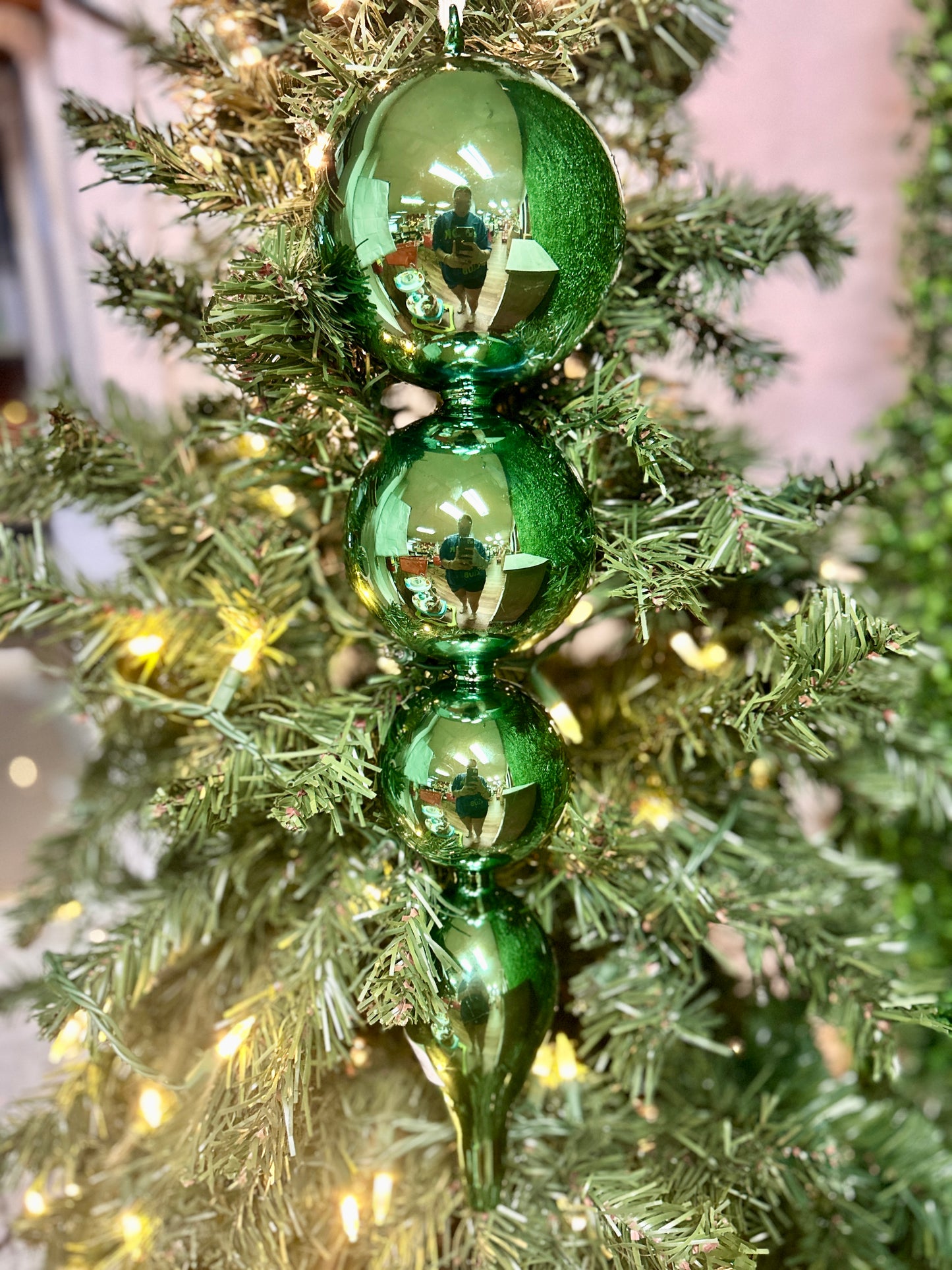 19.5 Inch Glass Green Shiny Finial Ornament