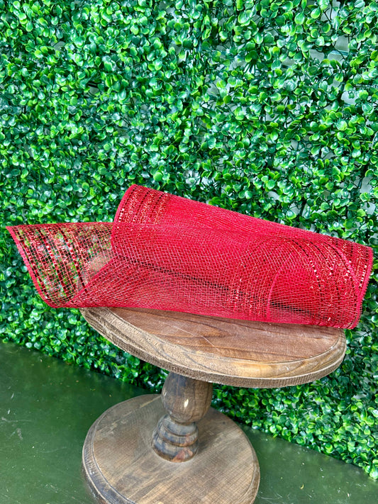 10.25 Inch By 10 Yard Red Tinsel And Foil Wide Border Mesh