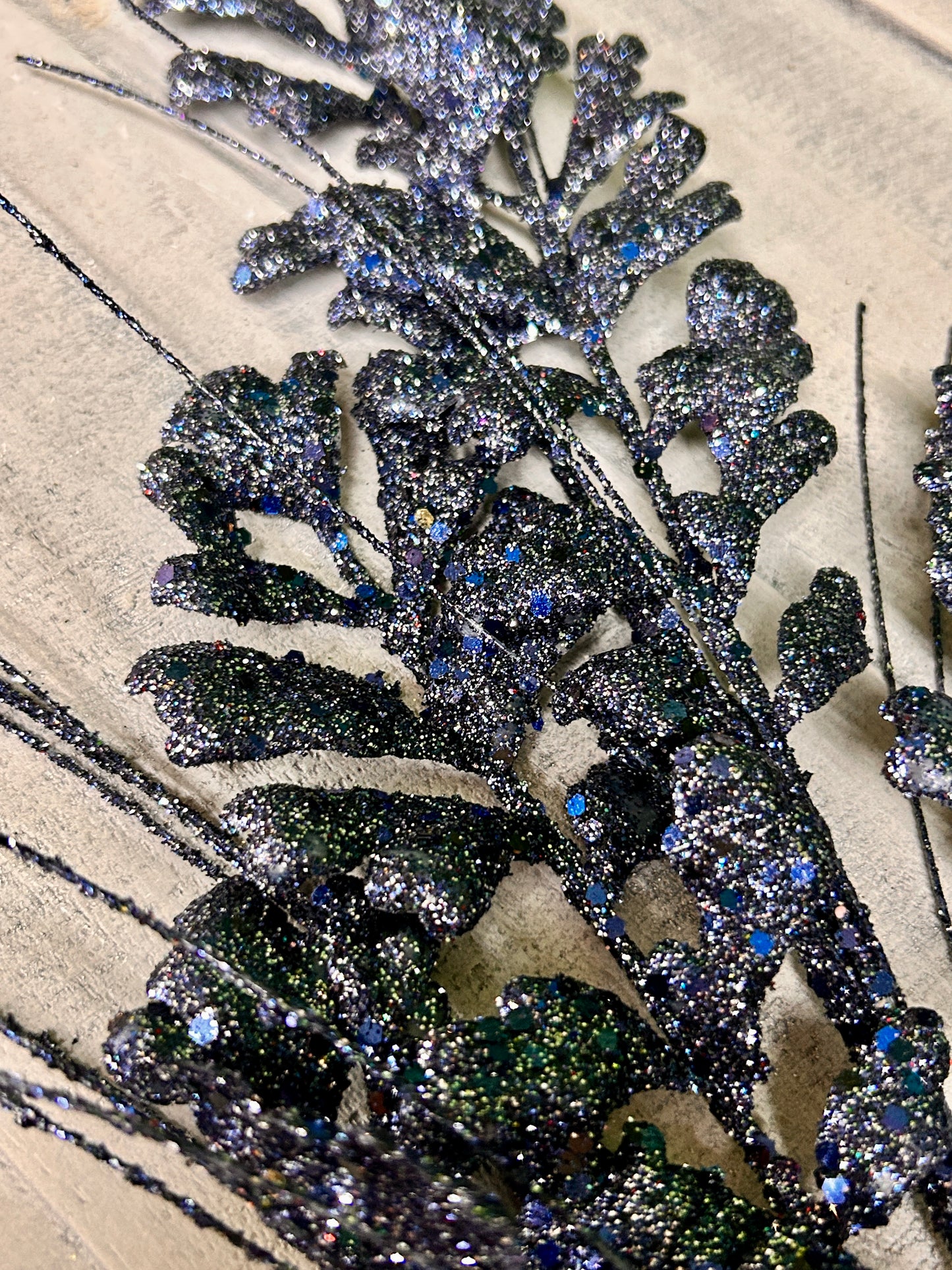 29 Inch Midnight Blue Glitter Sequin Forest Fern Spray
