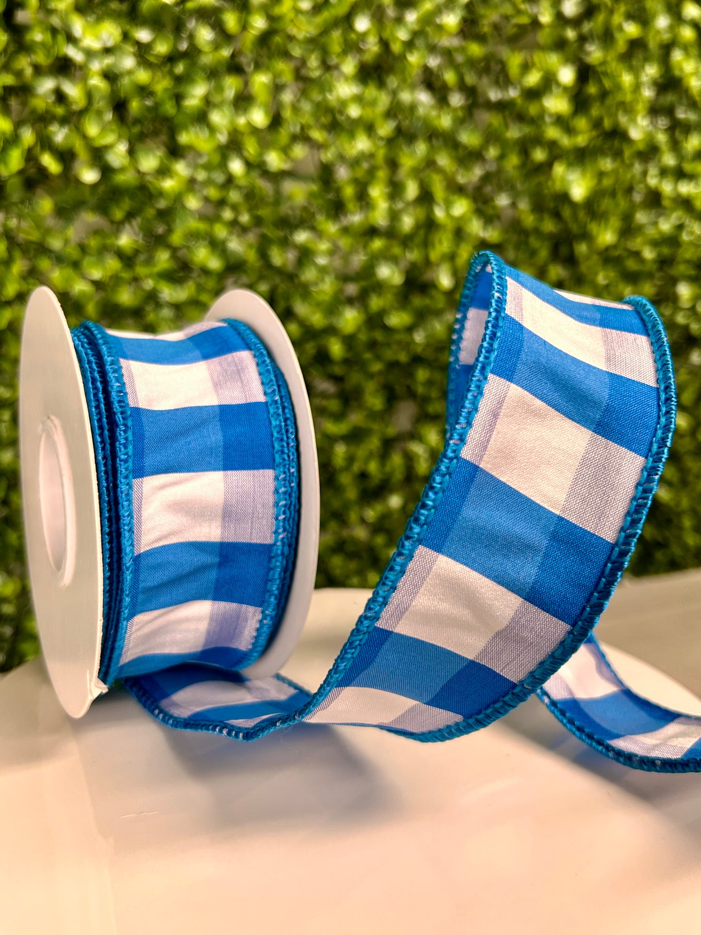 1.5 Inch By 10 Yard Royal Blue And White Grand Check Ribbon