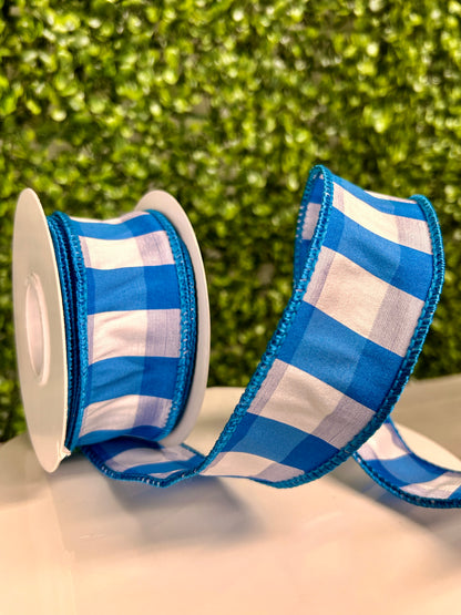 1.5 Inch By 10 Yard Royal Blue And White Grand Check Ribbon
