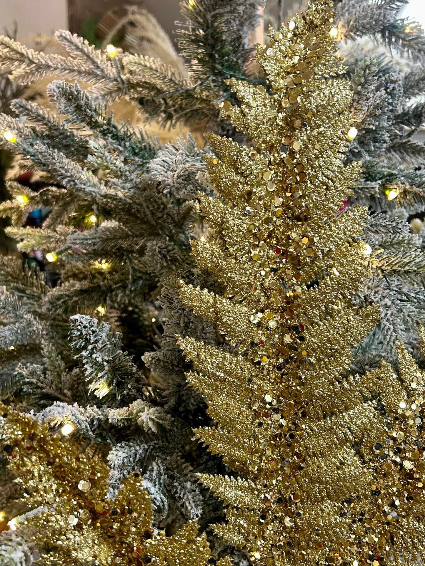 34 Inch Gold Jumbo Glitter Sequin Fern Spray