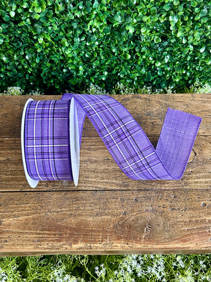 2.5 Inch By 20 Yard Purple Pinstripe Plaid Linen Ribbon