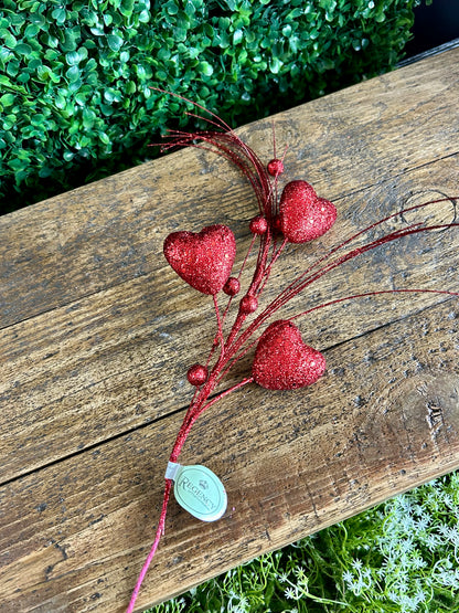 13 Inch Red Glitter Heart Spray