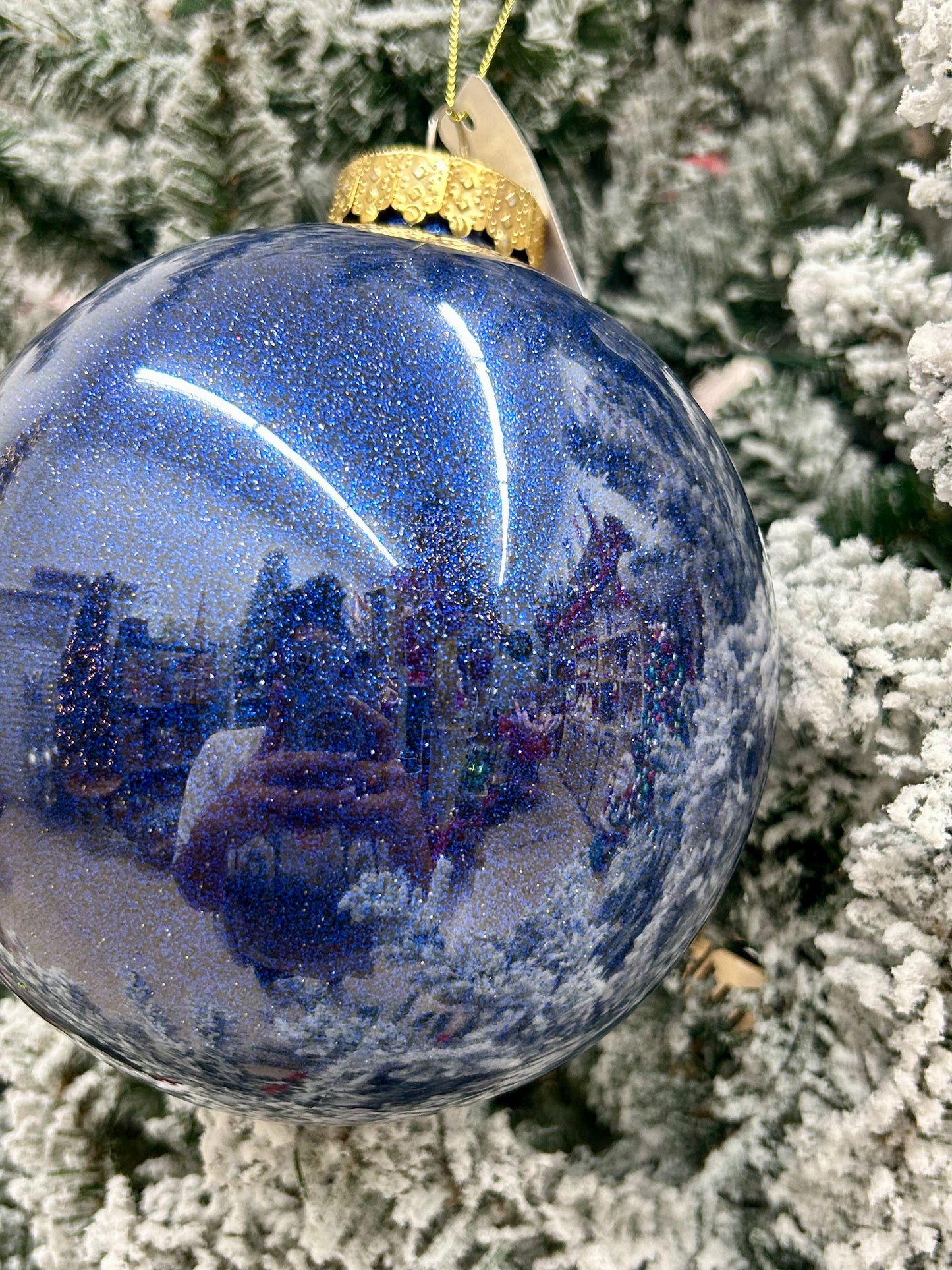6 Inch Navy Blue Lacquer Look Glitter Ball Ornament
