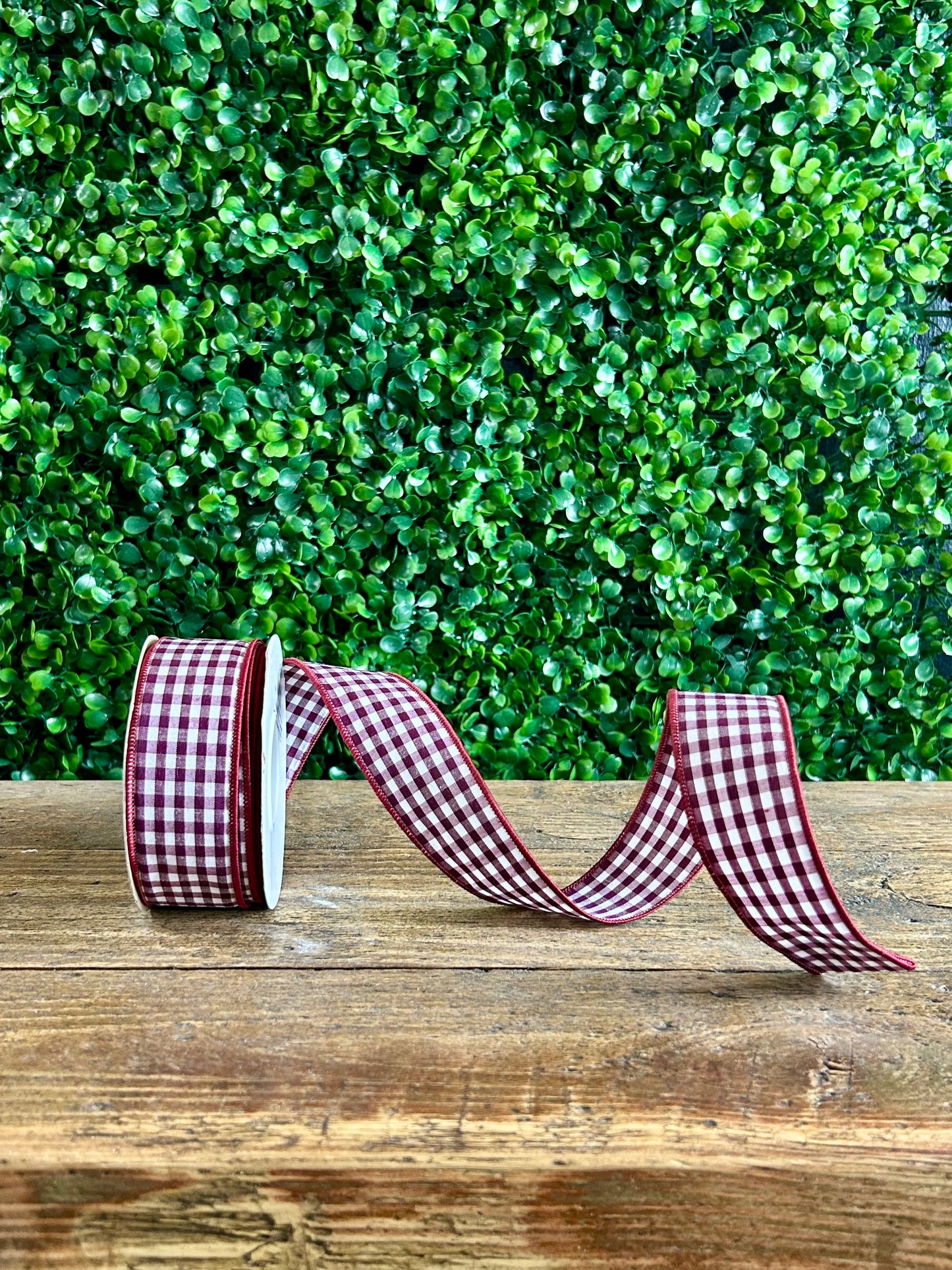 1.5 Inch By 10 Yard Wine Gingham Check Ribbon