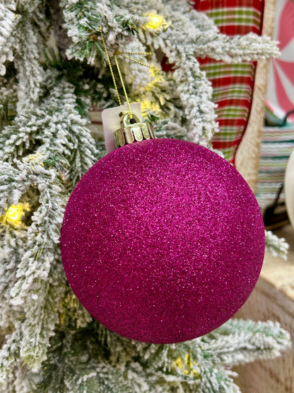 5 Inch Hot Pink Glittered Ball Ornament