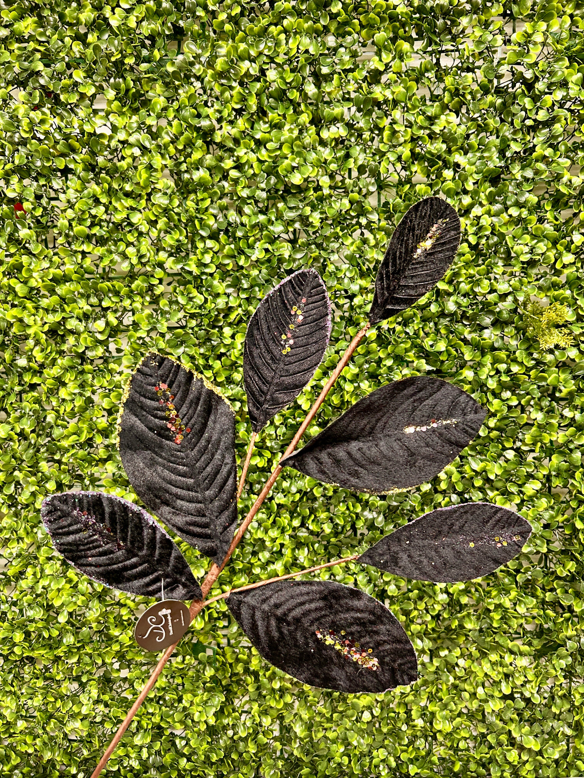26 Inch Black Velvet Sequin Magnolia Leaf Spray