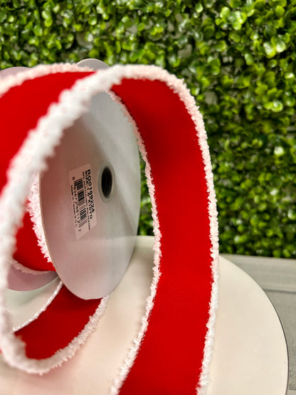 1.5 Inch By 10 Yard Red And White Velvet With Drift Edge Ribbon