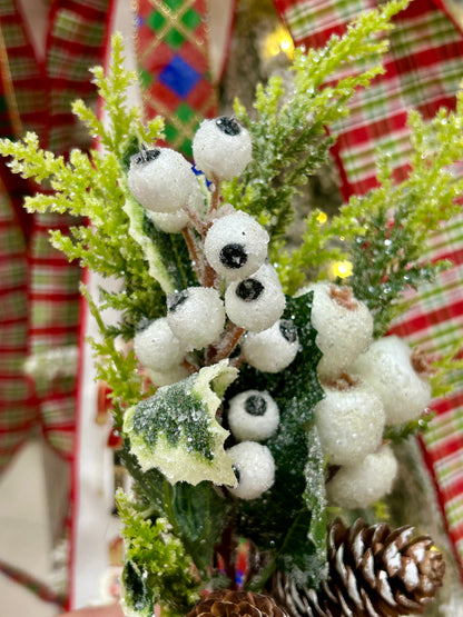 14 Inch White Berry Pinecone Pick