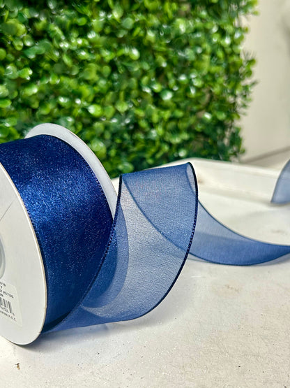 1.5 Inch By 25 Yard Navy Snow Organza Unwired Ribbon