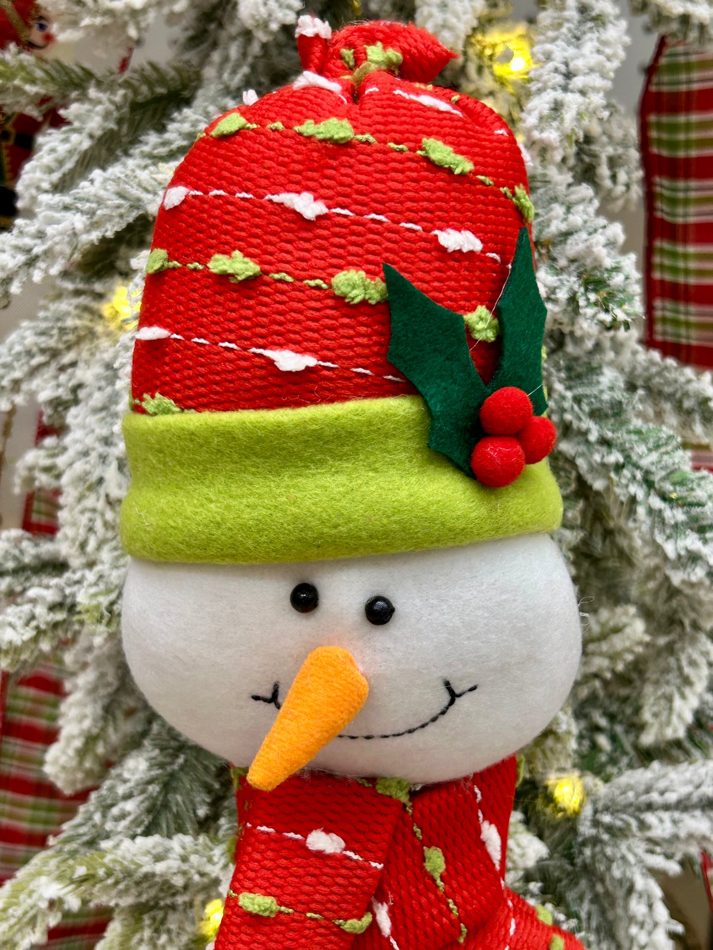 25 Inch Red Lime Green And White Snowman Head Pick