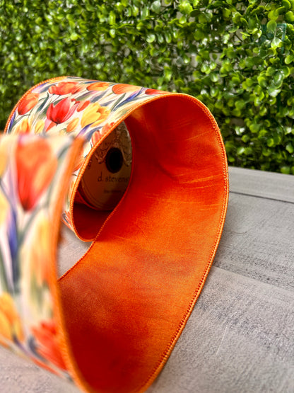 4 Inch By 10 Yard Orange And Yellow Poplin Tulip Ribbon