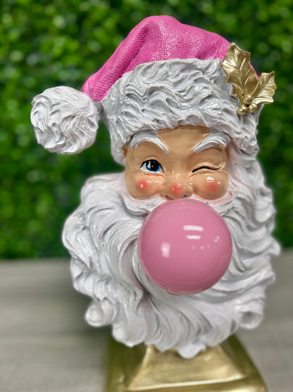 12.5 Inch Pink And White Resin Santa With Bubble Gum