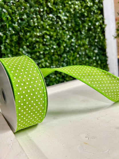 1.5 Inch By 10 Yard Lime Green And White Raised Swiss Dots One Royal Ribbon