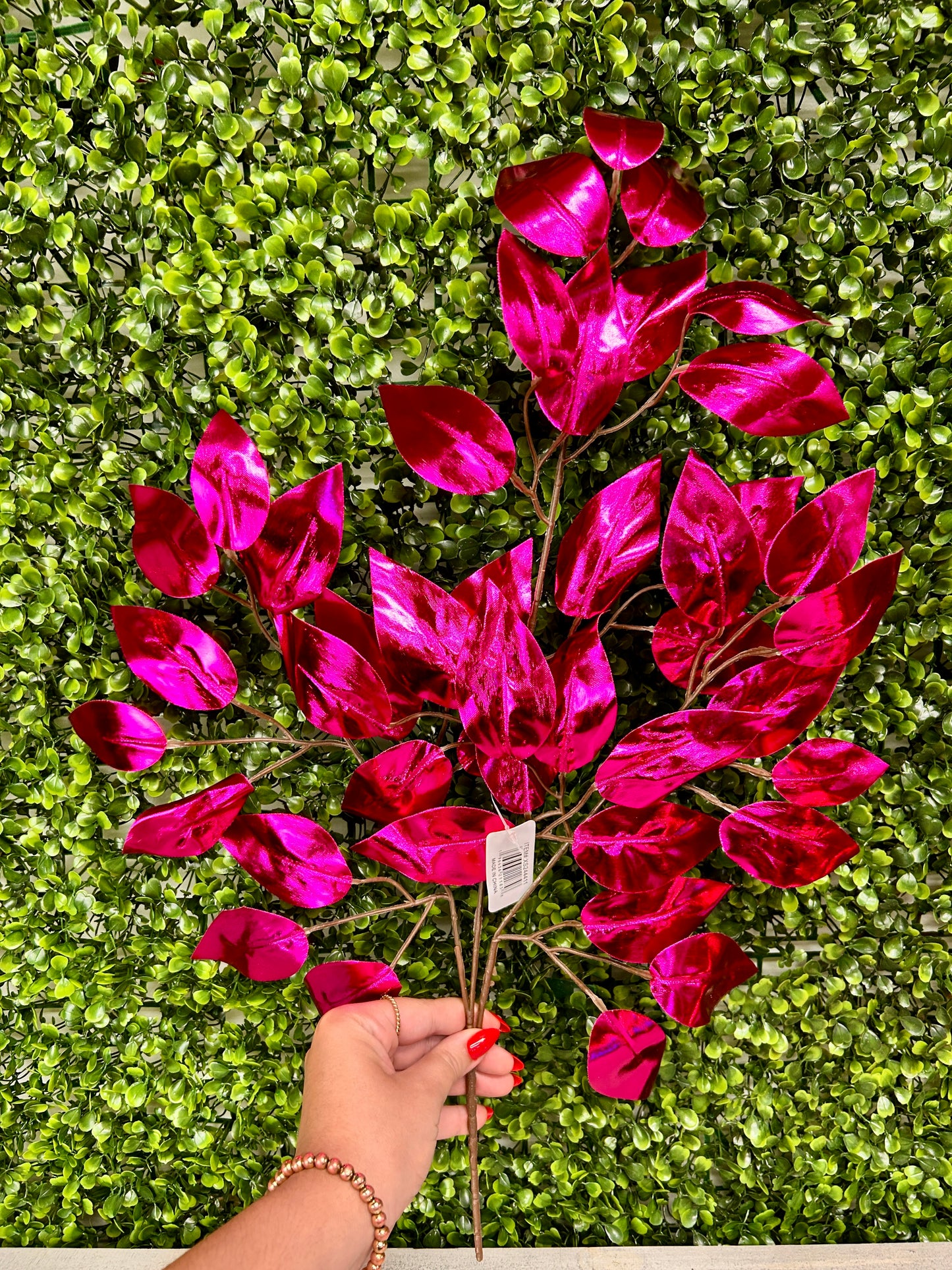 23 Inch Hot Pink Metallic Ficus Spray
