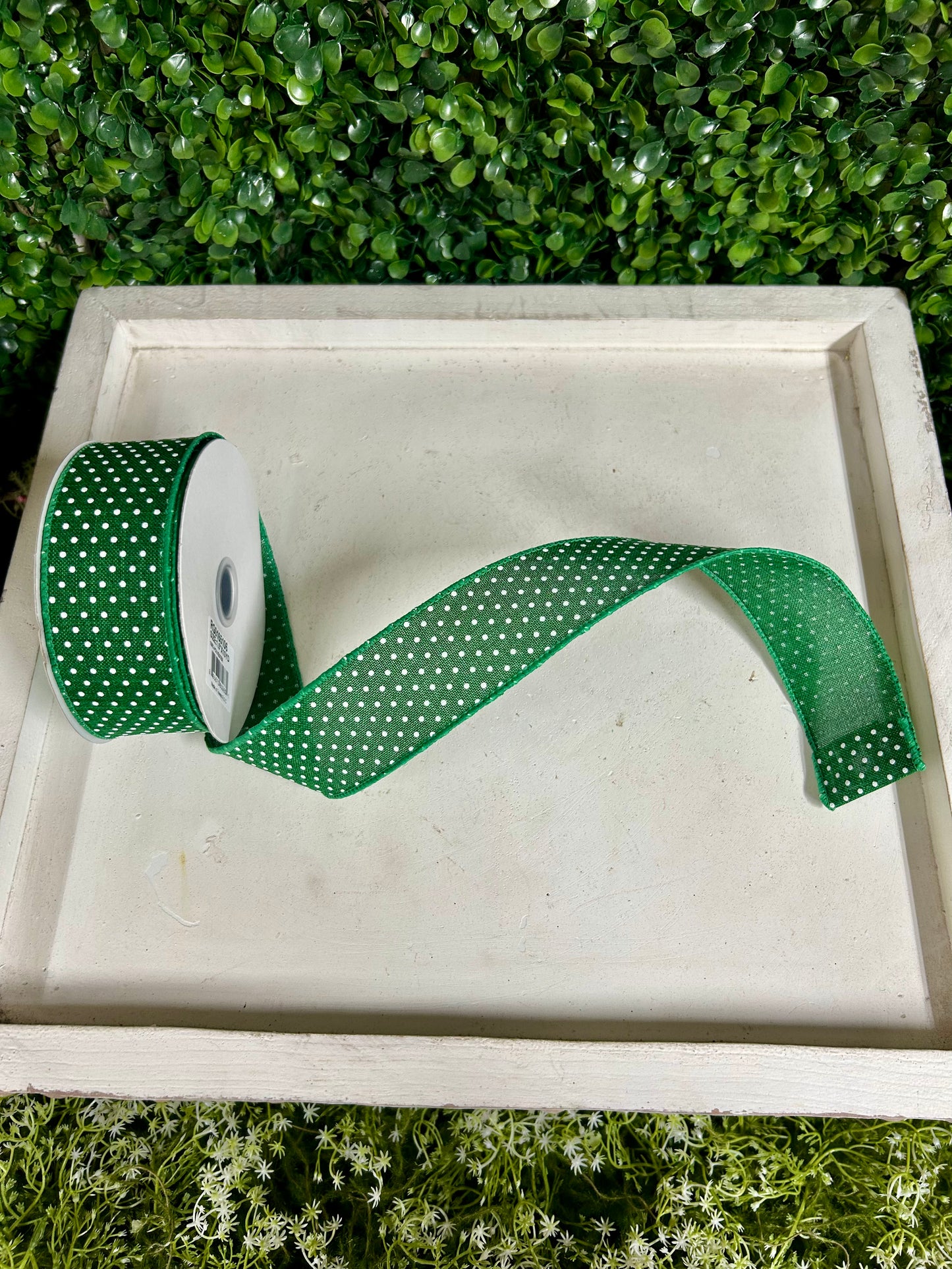 1.5 Inch By 10 Yard Emerald Green And White Raised Swiss Dots On Royal Ribbon