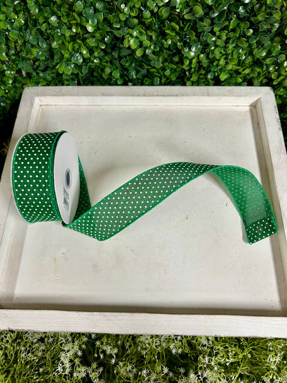 1.5 Inch By 10 Yard Emerald Green And White Raised Swiss Dots On Royal Ribbon