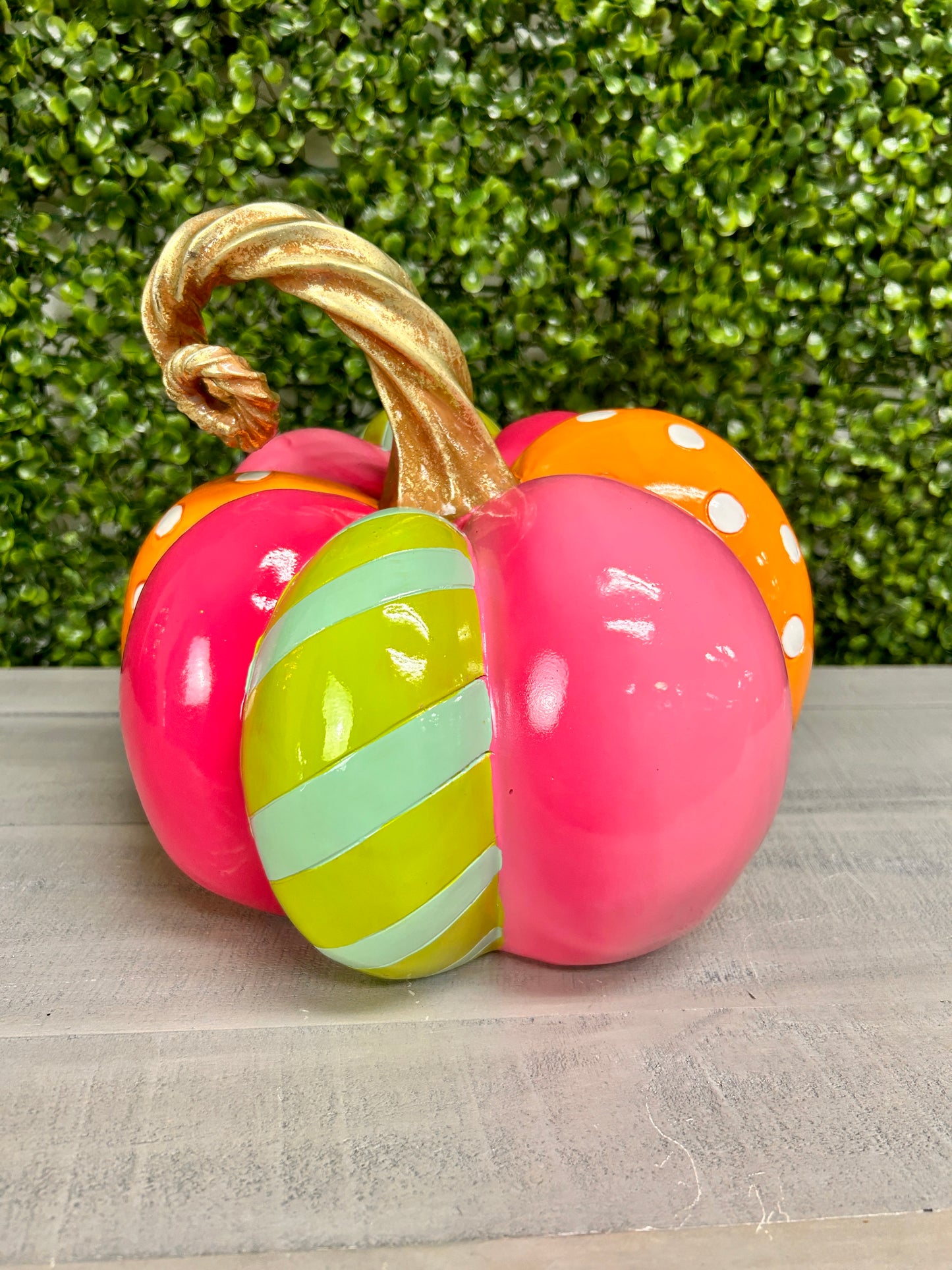 10 Inch Multicolor Stripe Resin Pumpkin