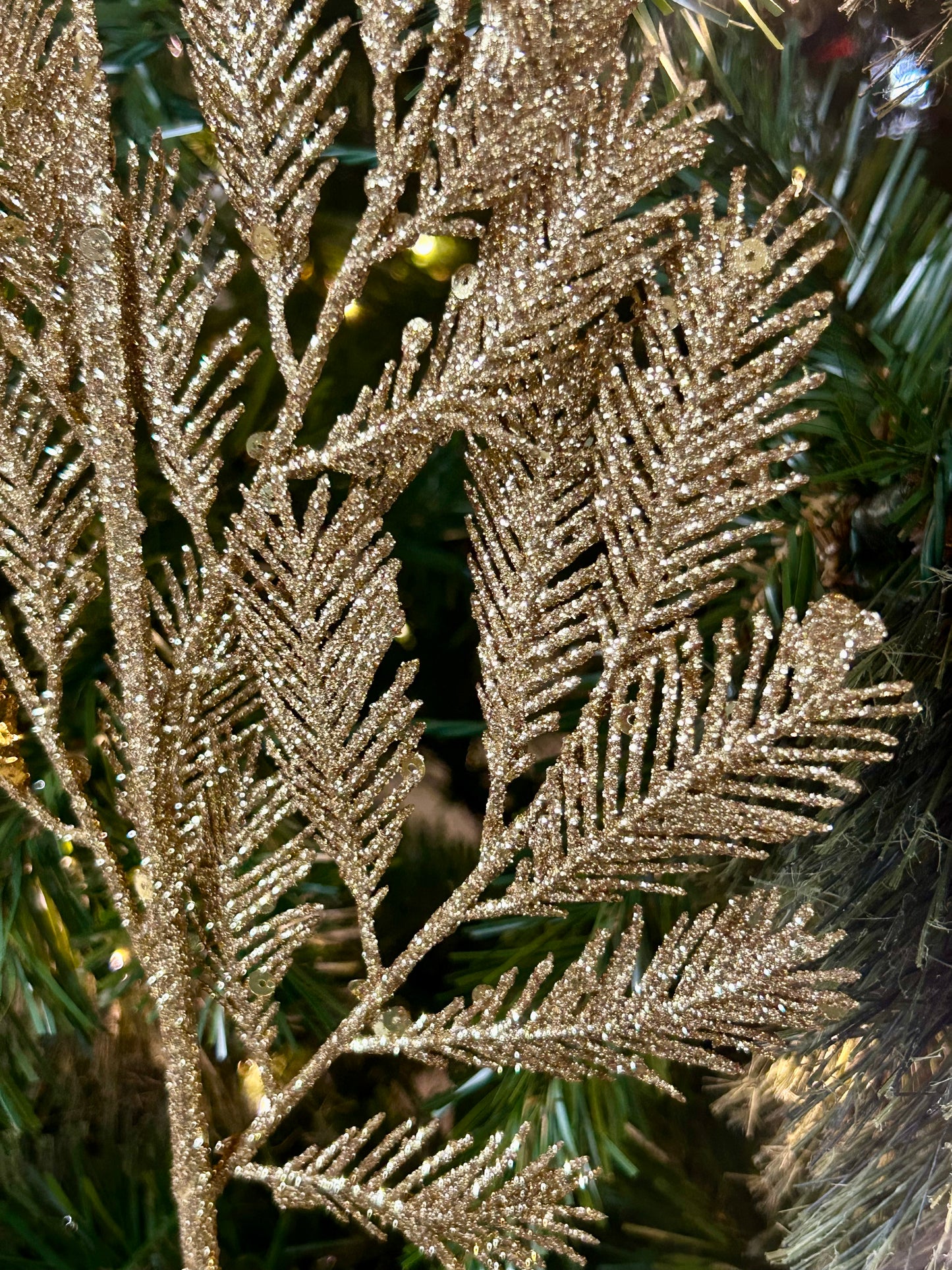 24 Inch Gold Peacock Glitter Sequin Fern Spray