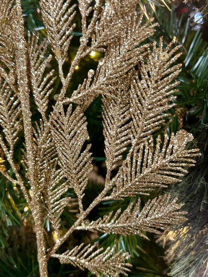 24 Inch Gold Peacock Glitter Sequin Fern Spray