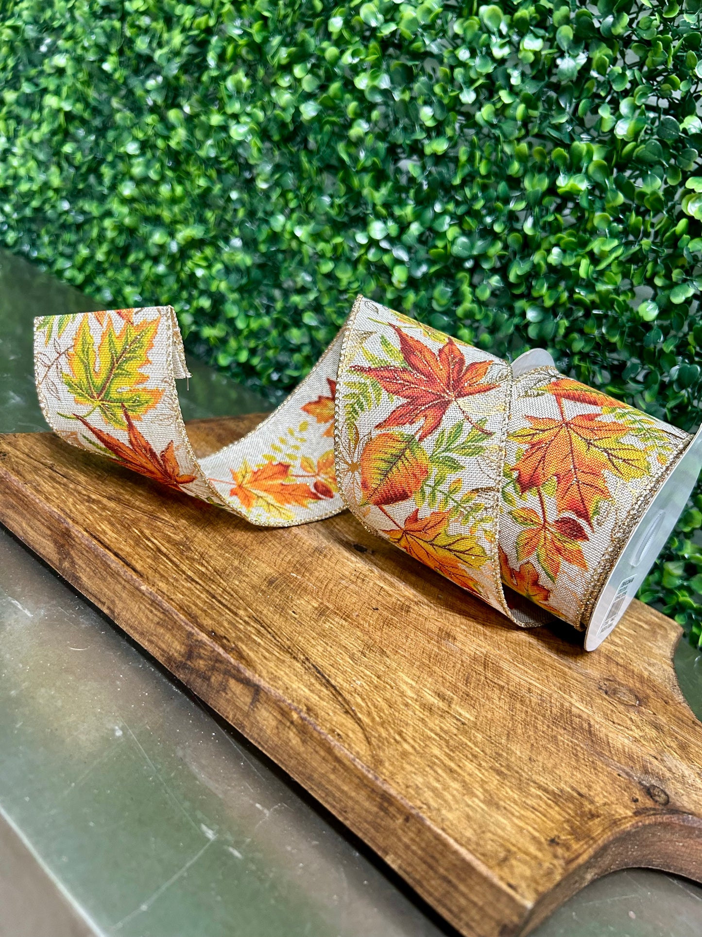 2.5 Inch By 10 Yard Glitter Fall Leaf Ribbon