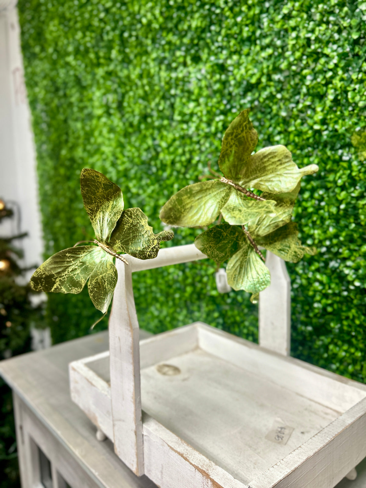 26 Inch Green Metallic Butterfly Spray
