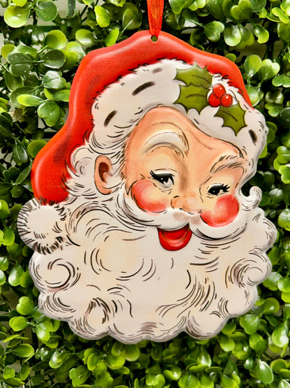 6.10 Inch Metal Embossed Holiday Santa Design Ornament Three Assorted