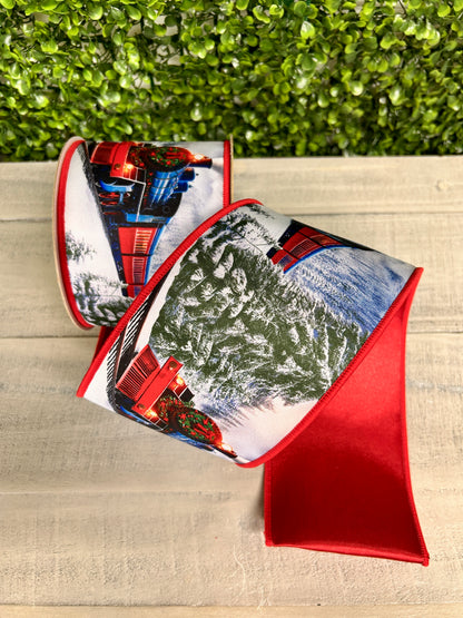 4 Inch By 10 Yard Winter Train Fused Ribbon