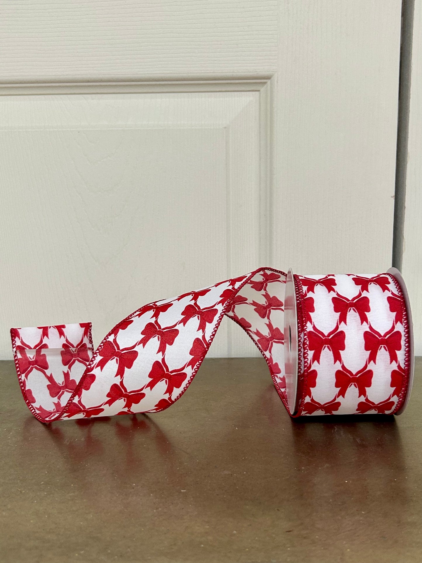 2.5 Inch By 10 Yard Red Bow On White Background Ribbon