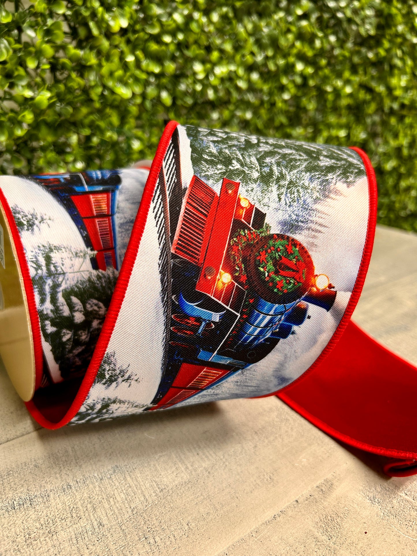 4 Inch By 10 Yard Winter Train Fused Ribbon