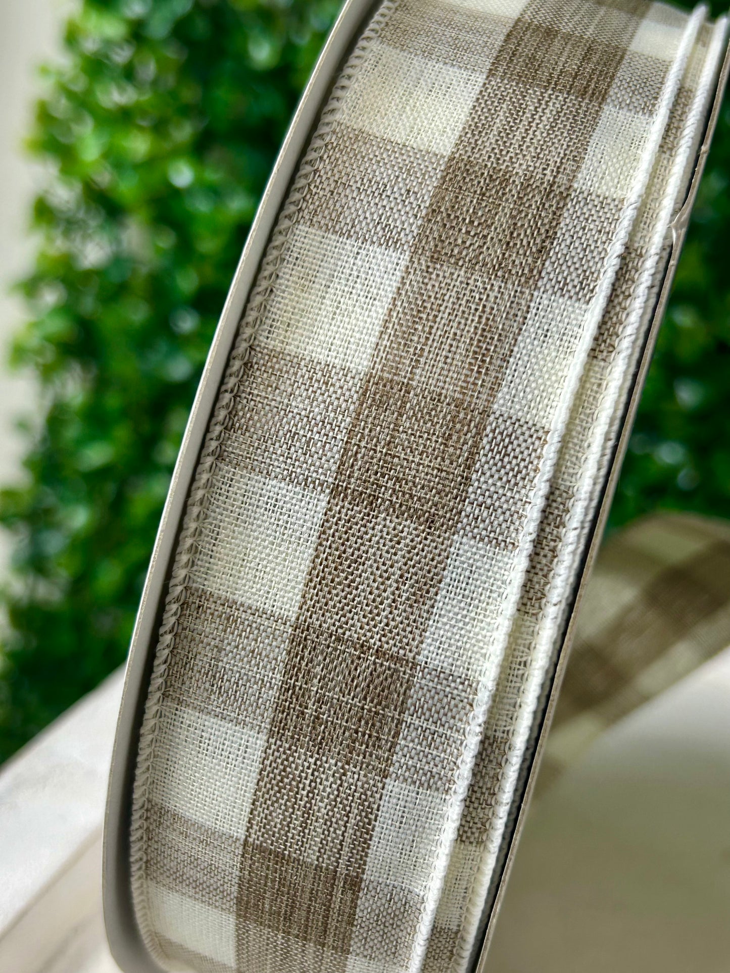 1.5 Inch By 50 Yard Cream And Brown Woven Check Ribbon