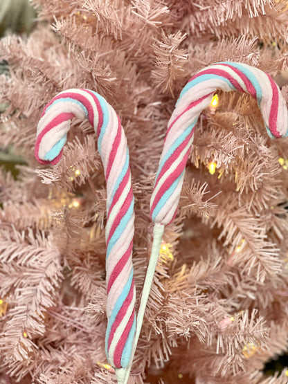 28 Inch Pink Blue And White Cutesy Chenille Candy Cane Spray