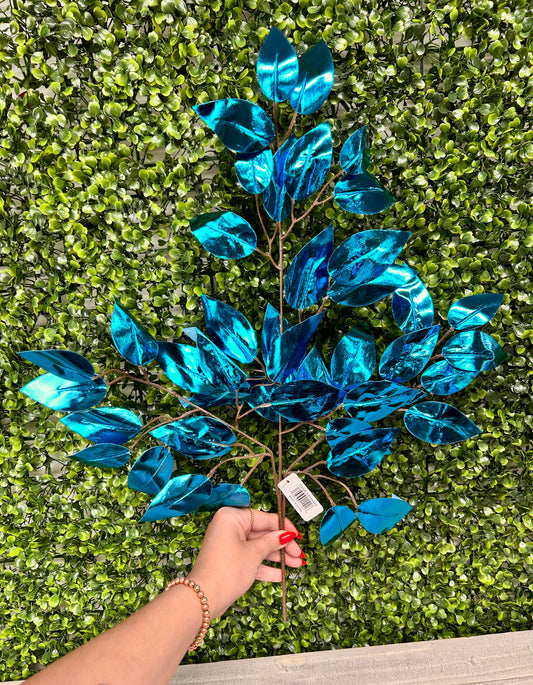 23 Inch Ice Blue Metallic Ficus Spray
