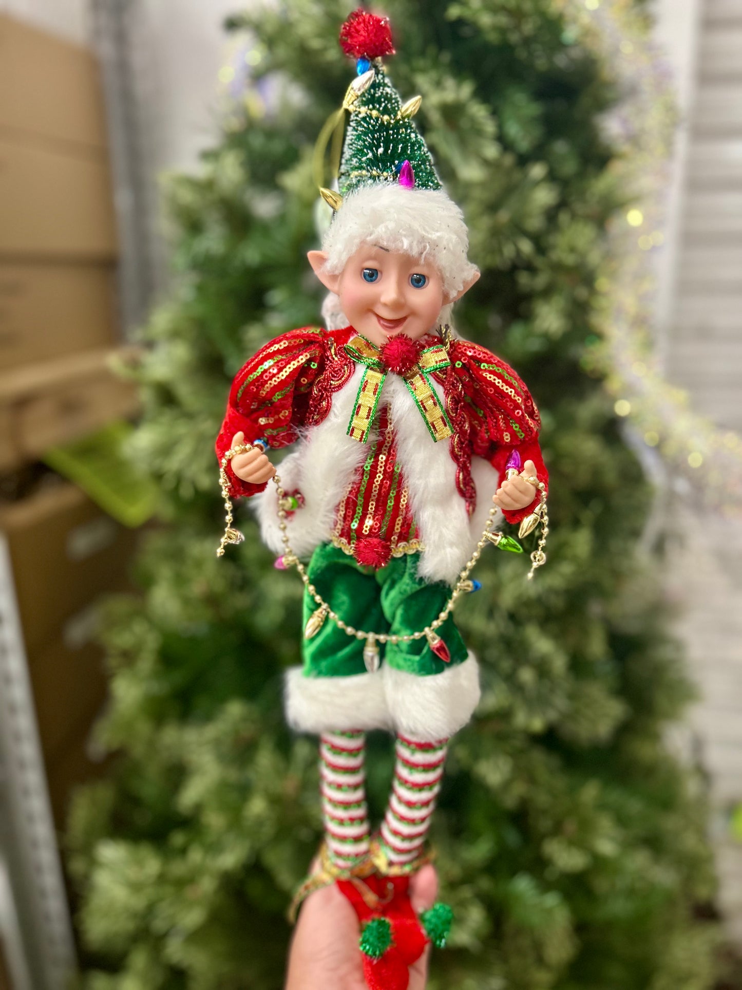18 Inch Fabric Tinsel Pixie Elf With Tree Two Styles