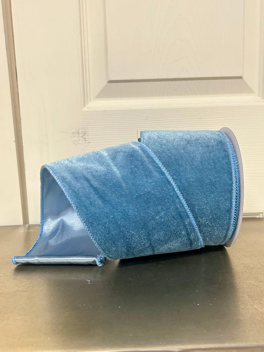 4 Inch By 10 Yard Smoke Blue Deluxe Velvet With Satin Backing Ribbon