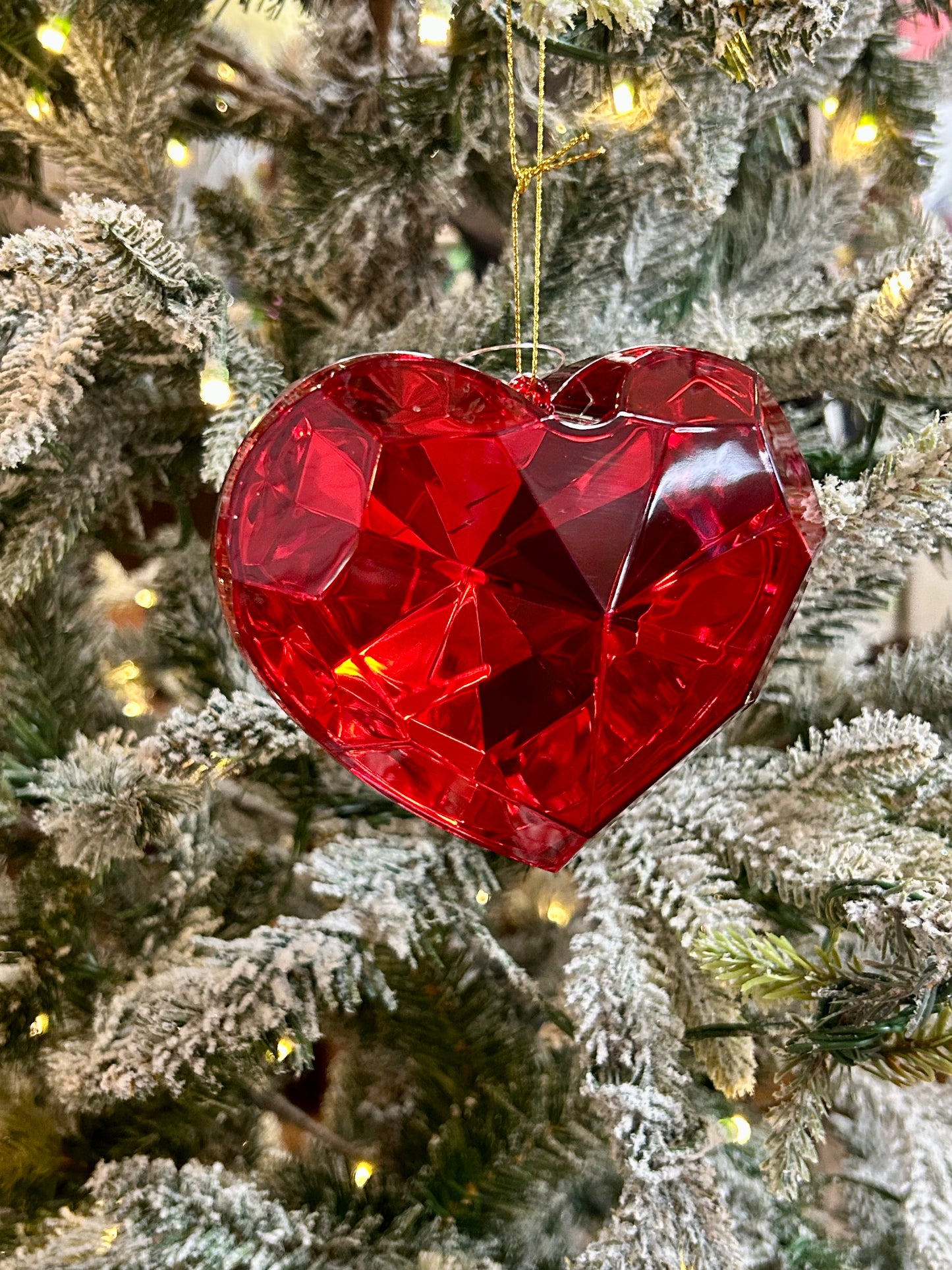 4 Inch Red Plastic Heart Diamond Ornament