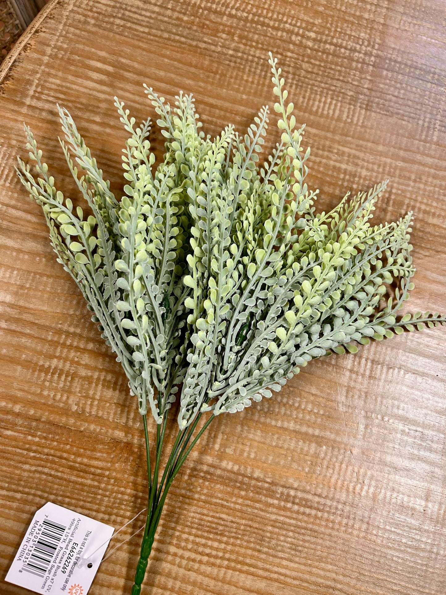 15 Inch Frosted Sage Green Bead Grass Bush