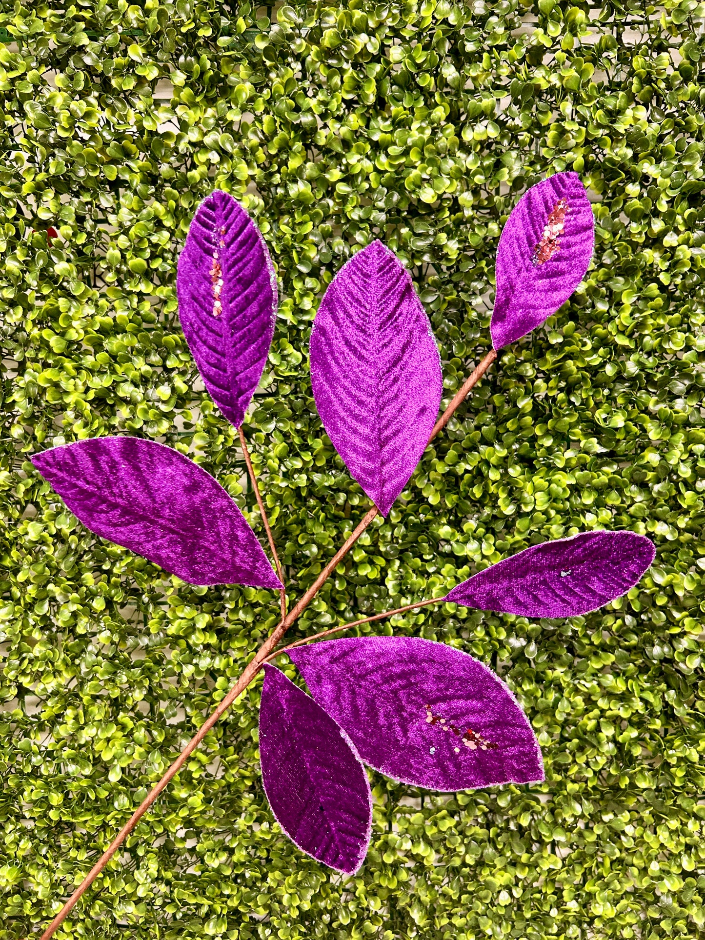 26 Inch Purple Velvet Sequin Magnolia Leaf Spray
