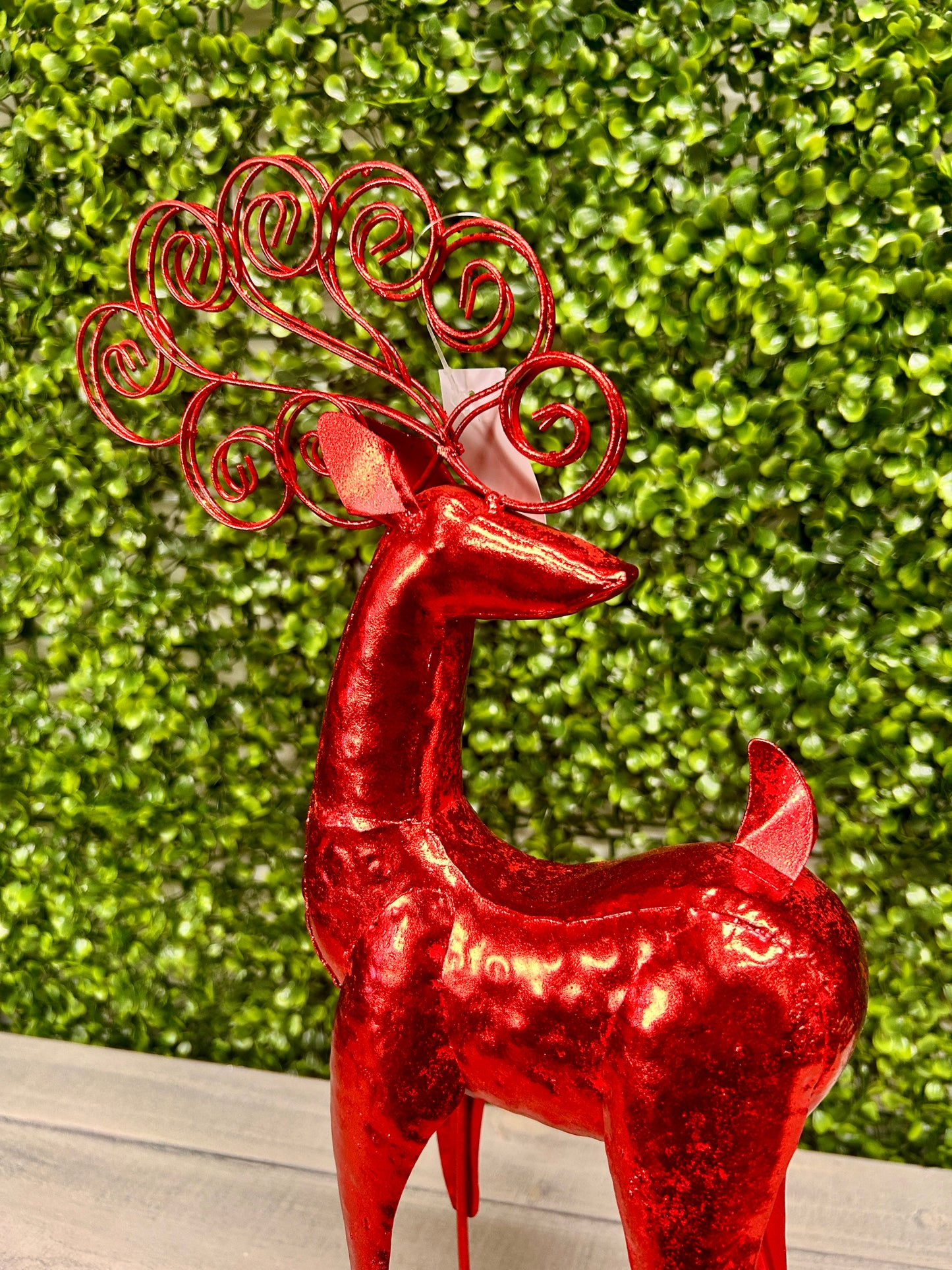 Red Metallic Curly Antler Standing Deer Two Assorted