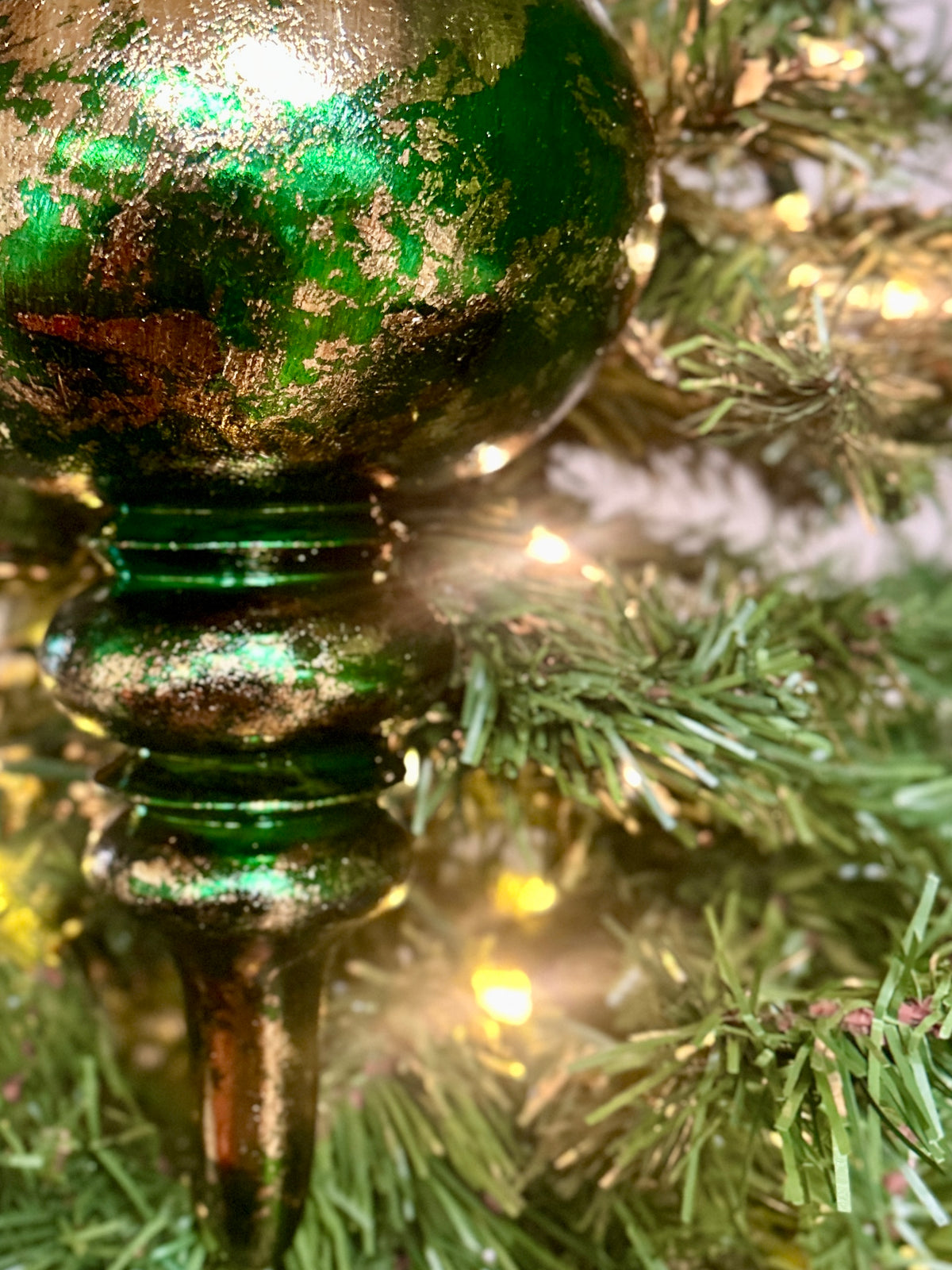 13 Inch Green And Gold Finial Ornament
