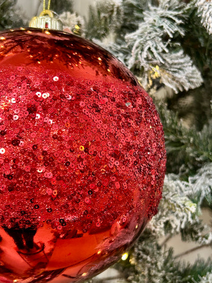 8 Inch Red Sequin Ball Ornament