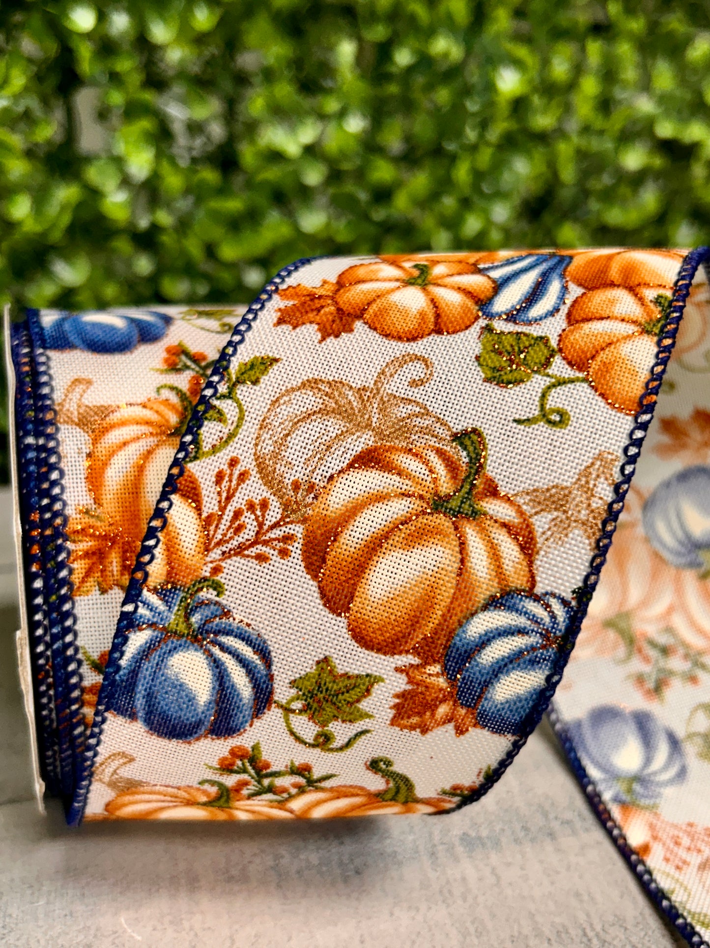 2.5 Inch By 10 Yard Cream Rust Dusty Blue Pumpkin Ribbon
