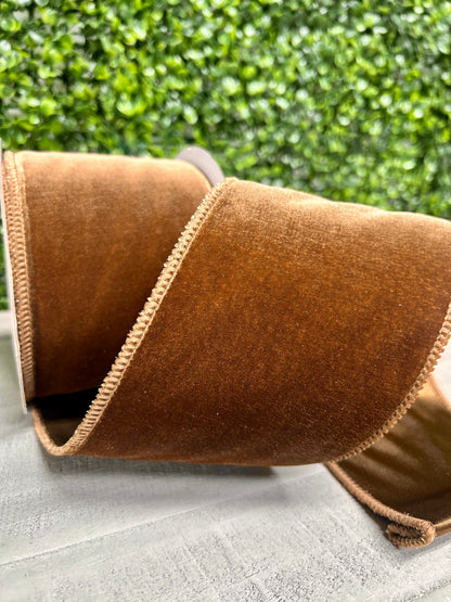 4 Inch By 10 Yard Chocolate Deluxe Velvet With Satin Backing Ribbon